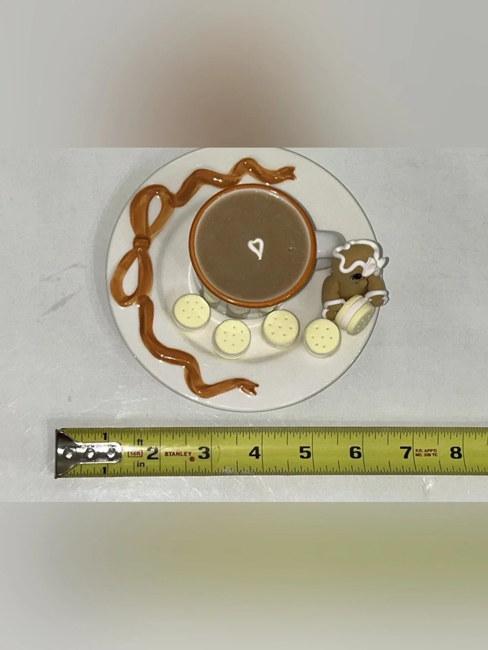 Fake Gingerbread Coffee  & Cookies Ceramic Cup & Saucer Set Display Handmade